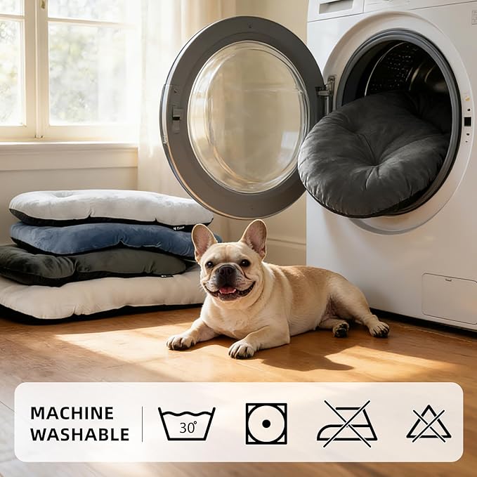 Dog Bed for Small Dogs & Cats 23”x17”, Non-Slip Washable Faux Silver Fox Fur Crate Pad, Durable Oval Pet Mat,Dark Grey