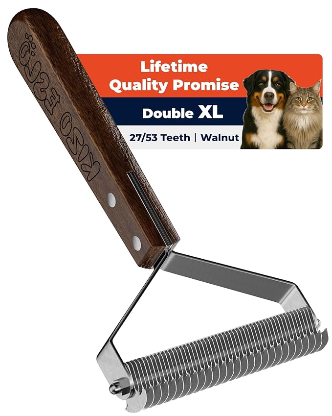 Extra Large 2-Sided Dog Brush For Shedding Undercoat Rake for Dogs & Cats, Remove Mats, Dematting Comb,Gentle Grooming Brush for German Shepherds Medium to Long-Haired Pets(Premium Walnut Handle)