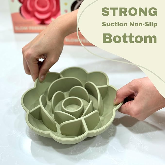 Hanara Sillicone Slow Feeder Dog Bowls & Lick Mat with Suction Bottom | Rose Petals Design | Promotes better digestion, prevent choking | Dish Washer Safe | Great Size For All Breed (Rose Quartz Pink)