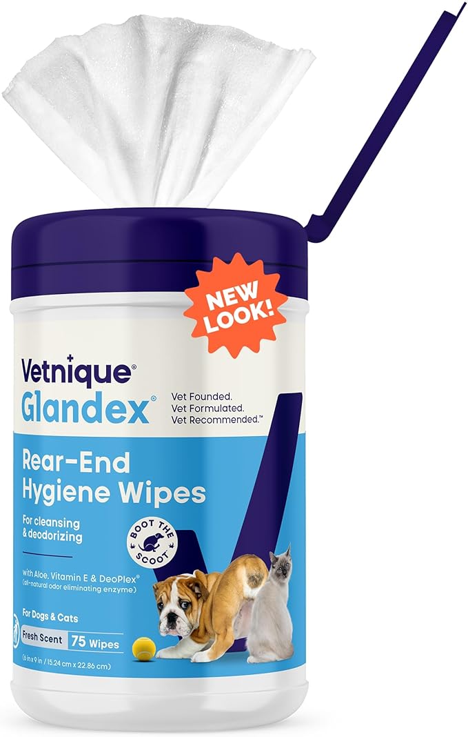 Vetnique Glandex Dog Wipes for Pets Cleansing & Deodorizing Anal Gland Hygienic Dog & Cat Wipes with Vitamin E, Skin Conditioners and Aloe (75ct)