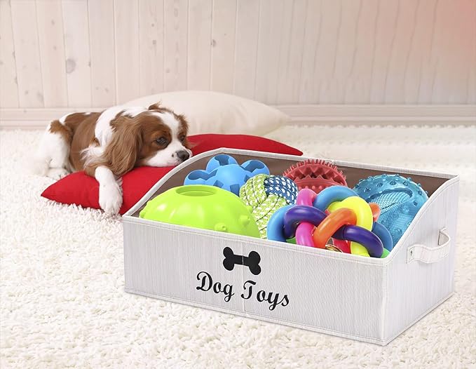 Morezi Linen-cotton blend dog toy basket and dog toy box, dog toy basket storage - Perfect for organizing pet toys, blankets, leashes, chew toys - Beige - Dog