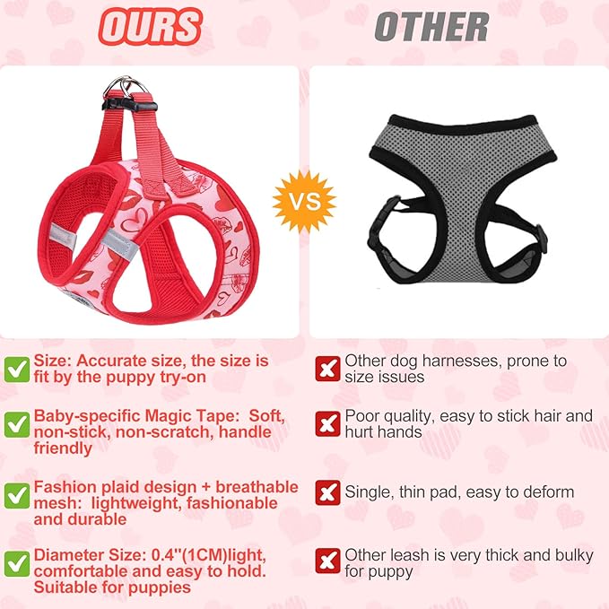 BEAUTYZOO Step in Dog Harness and Leash Set,Reflective Dog Harness No Pull No Choke Puppy Harness for Small Medium Large Dogs Cats,Soft Padded Mesh Vest Harnesses for Girl and Boy,Valentine's Day M
