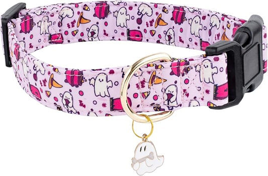 Faygarsle Fall Dog Collar Adorable Ghost Pattern Halloween Collar for Dogs Autumn Collars for Small Medium Large Female and Male Dog Cute Neckwear for Dogs Purple Collar for Boy Girl Dogs XS