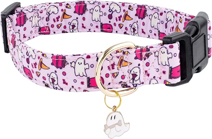 Faygarsle Fall Dog Collar - Adorable Ghost Pattern for Small, Medium & Large Dogs - Purple Neckwear for Boys & Girls