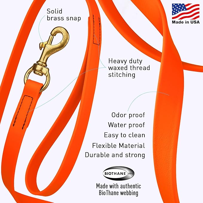 Viper Biothane Working Tracking Lead Leash Long Line for Dogs 2 Colors and 6 Sizes, Hunter Orange, 5/8" x 15ft,