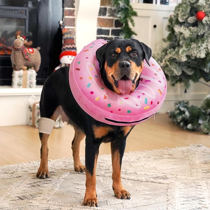 Inflatable Dog Pillow Cone Collar After Surgery, Donut Soft Neck Cone for Pug Dachshund Medium Dogs, etc, Recovery E Collar to Stop Licking Pink
