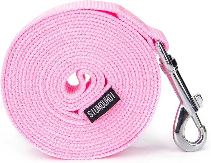 Strong Durable 15ft Nylon Dog Training Leash, 1 Inch Wide Traction Rope, for Small and Medium Dog (Pink, 15 Feet)