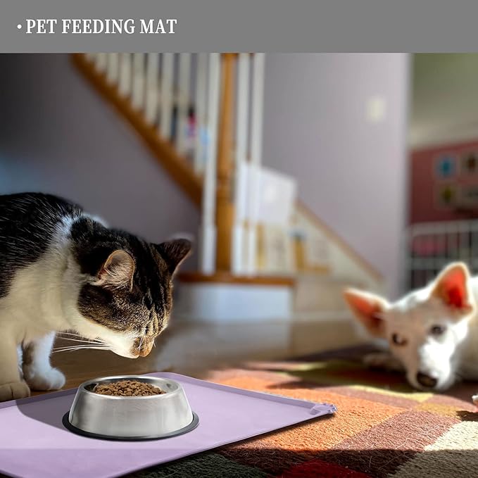 Waterproof Pet Feeding Mat with High Raised Edges, Heavier and Thicker Placemats for Cat Dog Water Bowl with BPA Free, Dogs Cats Food Mats for Messy Drinkers to Prevent Spill and Protect Floors