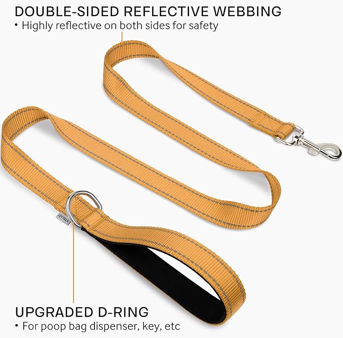 Joytale Dog Leash Heavy Duty for Small Medium Dogs, 5 FT Reflective Nylon Pet Walking Lead with Soft Padded Handle, Durable & Tangle Free for Training, Running & Safety Control, Khaki