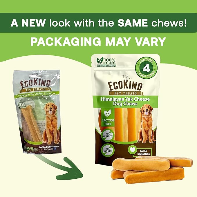 EcoKind Premium Gold Yak Cheese Himalayan Dog Chews, Dog Treats Large Breed, All Natural, High Protein, for Aggressive Chewers, Large - 5 Chews