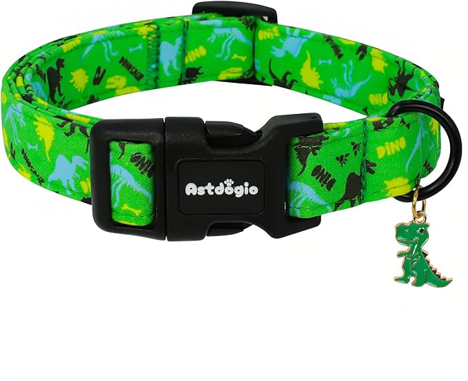 Medium Dog Collars for Male Dogs, Boy Dog Collars with Dinosaur Pattern竊똀djustable Cotton Green Collar for Puppy Dog竊똈deal, Daily Photos & Pet Fashion Accessory