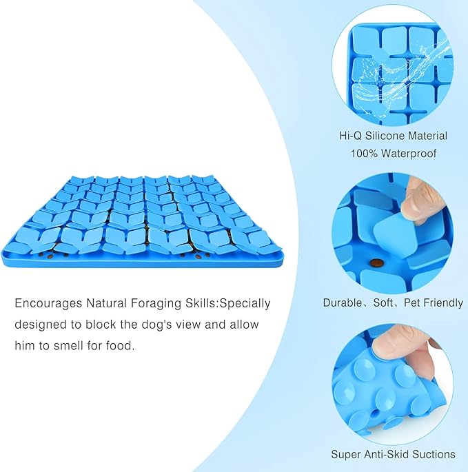Snuffle Mat for Dogs,Premium Silicone Dog Food Mat 16“x16”Interactive Feed Game for Boredom,Encourages Natural Foraging Skills and Stress Relief for Large Dogs Smell Training Slow Feed Mat B