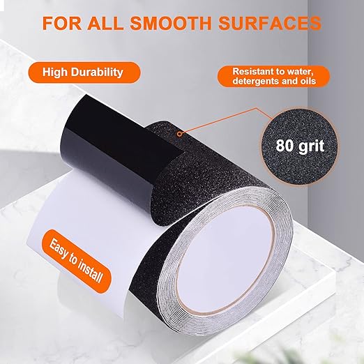 Qingluan Anti Slip Tape, Heavy Duty Grip Tape Outdoor Waterproof, High Adhesive Traction Safety Tape for Stairs, Tread Steps, Ramps, Skateboards (Black, 2 Inch x 60 Feet)