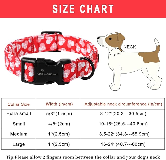 ARING PET Valentine's Day Dog Collar-Cotton Heart Dog Collars, Adjustable Valentine Heart Pet Collars Puppy Collar with Quick Release Buckle for Girl&Boy Dogs