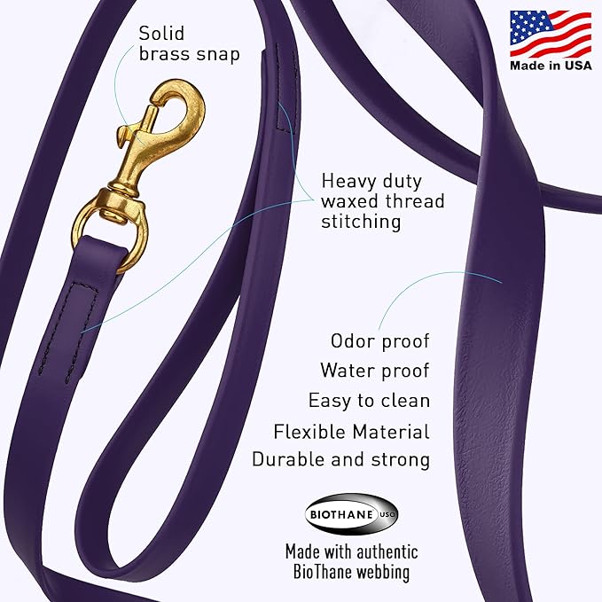Viper Biothane K9 Working Dog Leash Waterproof Lead for Tracking Training Schutzhund Odor-Proof Long Line with Solid Brass Snap for Puppy Medium and Large Dogs, 10ft Violet Purple