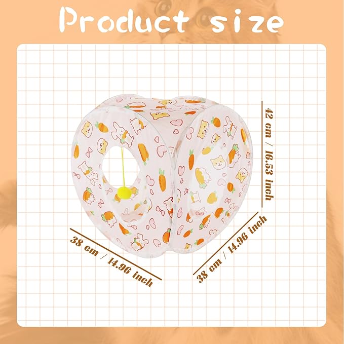 Andiker Cat Tent, 3 Holes Safe and Strong Cute Cats Tunnel Collapsible Easy to Carry Cat House for Indoor Cats Kittens Hiding Playing Training Sleeping (Square Carrot)