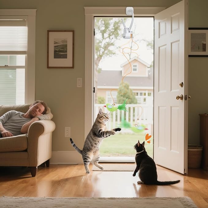 Interactive Cat Toys for Indoor Cats Automatic Electric Flying Bird Feather Mouse Toy - Best Kitten & Adult Cat Enrichment Mouse cat Toy Hanging Electric Kitty Toys for Bored Cats