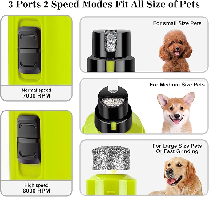 Bousnic Dog Nail Grinder with 2 LED Light - Super Quiet Pet Nail Grinder Powerful 2-Speed Electric Dog Nail Trimmer File Toenail Grinder for Puppy Small Medium Large Breed Dogs & Cats (Green)