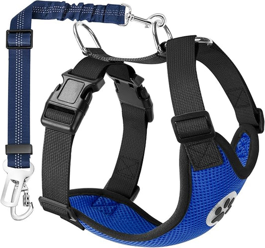 Lukovee Dog Seat Belt for Car, Adjustable Dog Car Harness for Large Medium Small Dogs, Soft Padded & Breathable Mesh Dog Seatbelt with Car Strap and Carabiner (Blue,M)