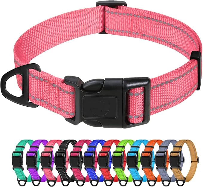 TagME Small Dog Collars, Adjustable Reflective Nylon Pet Collar with Quick Release Buckle for Small Dogs, Baby Pink, 5/8" Width