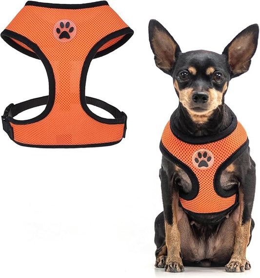 BINGPET No Pull Dog Harness,Soft Mesh Breathable All Weather Vest Harness,Safety Protection Design Durable Adjustable Step-in Easy Walk Dog Harness for Small Medium Large Dogs(Orange,S)