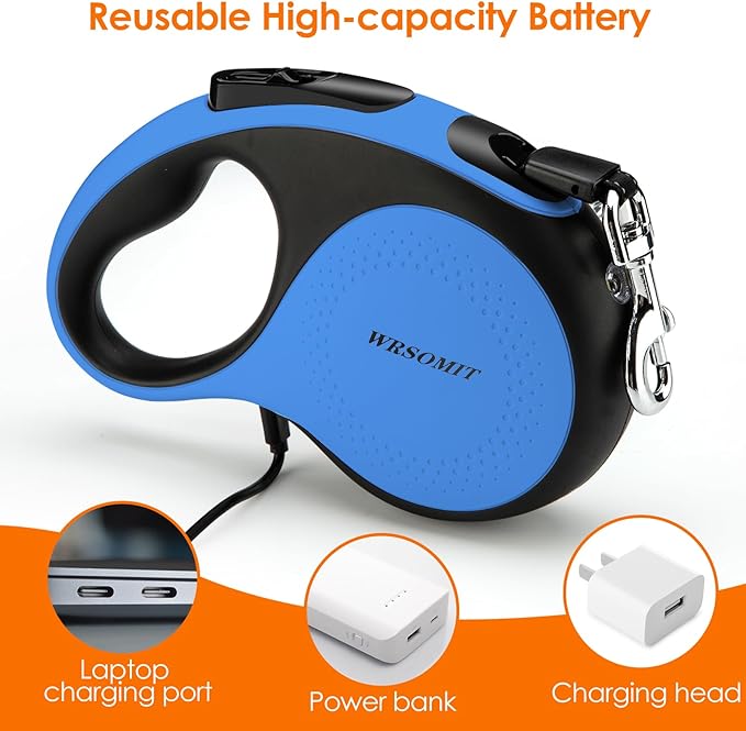 Retractable Dog Leash with Chew Proof Cable and LED Flashlight, 16Ft Heavy Duty Dog Leash for Medium Large Dogs up to 110lbs, 360째 No Tangle (Blue+16ft+LED)