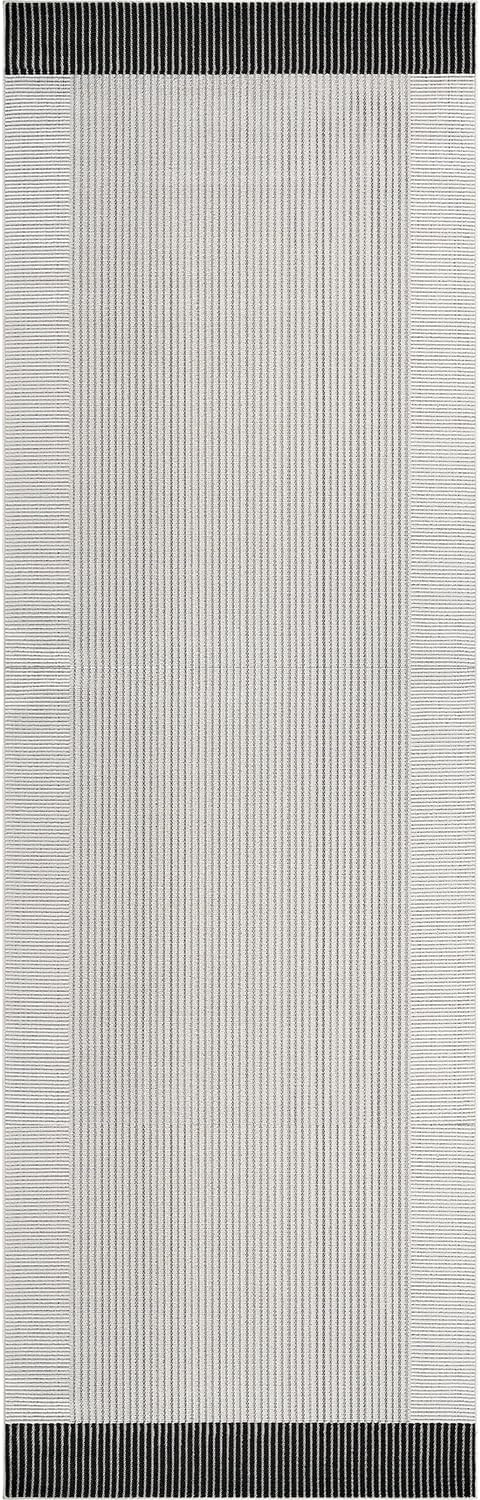 Modern Micro Loop Indoor Runner Rugs for Living Room Bedroom Kitchen Geometric Striped Black-White 2x7 Luxury Durable Low and High Pile Non-Shedding Stain Resistant Soft Area Carpet 2 x 7