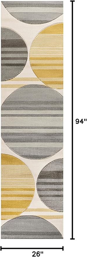 JONATHAN Y Striped Circles Gray/Yellow/Cream Runner Rug 2X8 ft, Nicky Geometric for Living Room, Bedroom, Kitchen, Office, Easy-Cleaning, High Traffic, Pet-Friendly, Non-Shedding UNQ100A-28