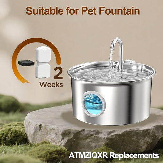 Pet Water Fountain Filters: Per Fountain Filter Replacement (24 Pcs) - 6 Months Set of Replacement Filters for ATMZIQXR S18 - Contains 12 Carbon Filters + 12 Sponges Filters