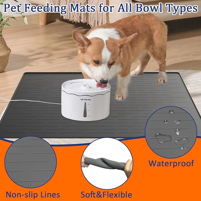 31.8"x23.8" Extra Large Pet Food Mat, Silicone Dog Mats for Food and Water, XL Nonslip Pet Feeding Mats for Floors,Dog Cat Bowl Mat with Raised Edges, Black