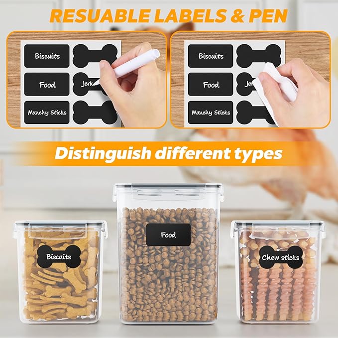 Dog Treat Storage Container Airtight for Countertop, Dog Treat Jar with Lid for Food Storage Organizer, 3 Pack Pet Food Holder for Kitchen with Scoops, Gift for Pet Owners