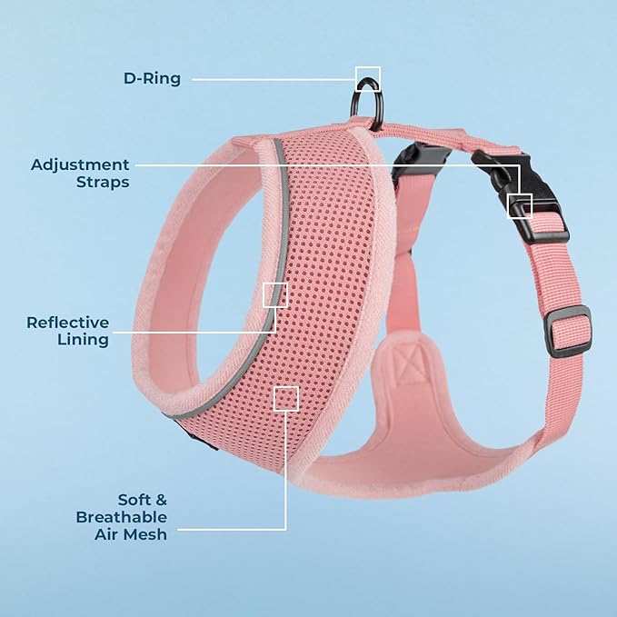 Voyager Aerolite Over The Head Dog Harness, No Pull Breathable Air Mesh Vest, Quick Dry with Reflective Stitching, Adjustable Escape Resistant Harness for Small Medium Large Dogs - Pink, Large