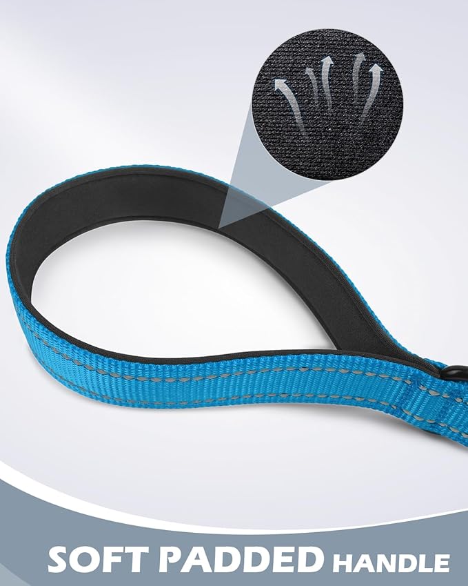 Joytale Strong Short Dog Leash 18 Inch, 1.2 Inch Wide, Heavy Duty, Padded Handle for Traffic Control, Reflective Leash for Medium and Large Dogs Walking Training, Aqua Blue