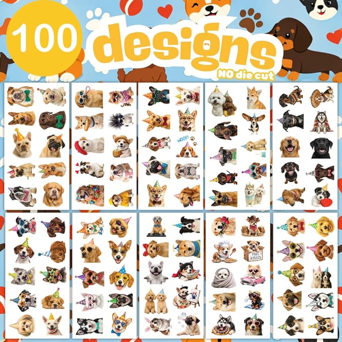Dog Temporary Tattoos for Kids – Cute Puppy Designs, Waterproof Party Favors for Birthday, Dog Theme Party Supplies & Decorations, Goodie Bags, Classroom Gifts Rewards