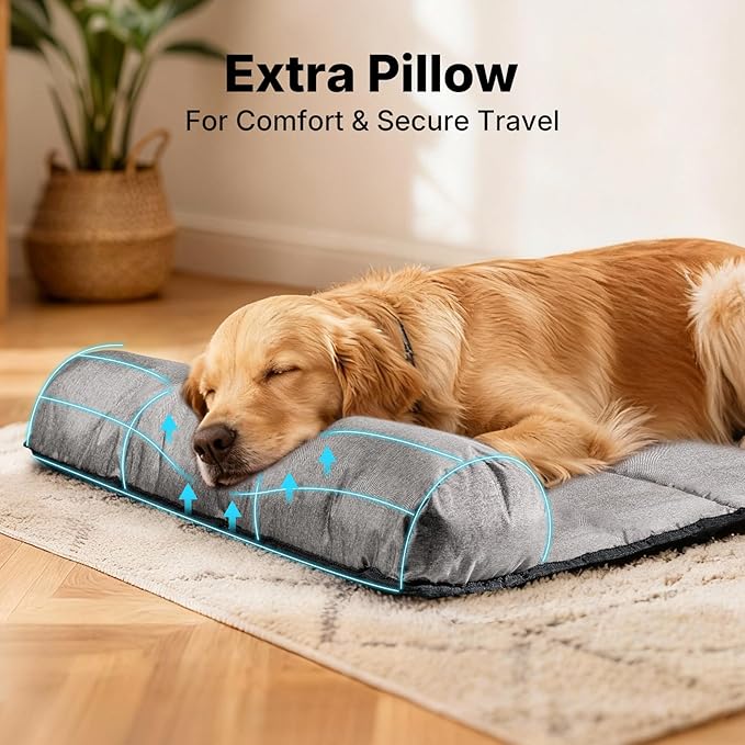 Veehoo Dog Bed for Car, Waterproof Car Dogs Bed with Bolster for Long Trips, Portable Dog Cars Seat Cover for Back Seat & Large Beds Extender for Dogs, Travel Accessories of SUV & Trucks