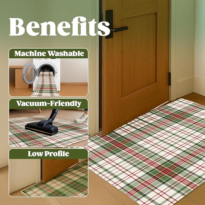 Muddy Mat짰 Plaid 5x7 Washable Area Rugs for Living Room, Bedroom & Dining Room ??Modern Soft Low Pile Non Slip Carpet ??Pet Friendly Waterproof Foldable Rugs for Home