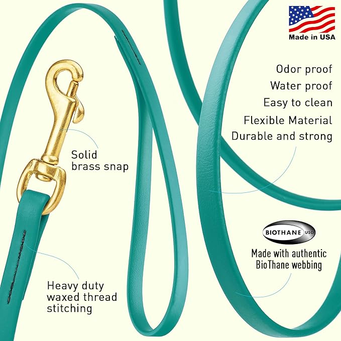 Viper Biothane K9 Working Dog Leash Waterproof Lead for Tracking Training Schutzhund Odor-Proof Long Line with Solid Brass Snap for Puppy Medium and Large Dogs, 20ft Blue Aqua