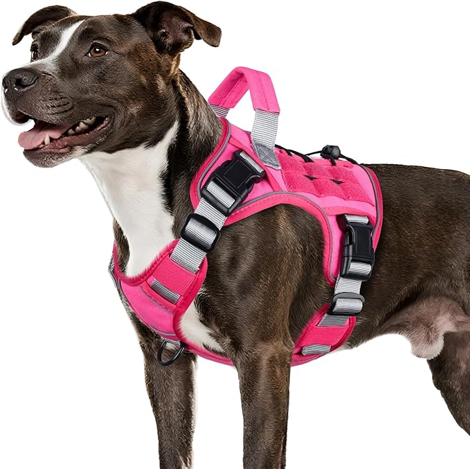 WINGOIN Pink Tactical Dog Harness for Medium Dogs, Heavy Duty No Pull Dog Harness with Handle, Adjustable Reflective Military K9 Pet Vest for Pitbull, Female, Male, Walking, Training, Hunting (M)