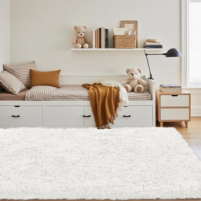 4x6 Area Rug for Living Room: Ultra Soft Fluffy Rug Modern Large Thicked Shag Rug for Bedroom Non Slip Indoor Fuzzy Carpets for Girls Kids Room Nursery Dorm Home Decor White