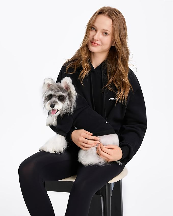 XPUDAC Matching Hoodie for Dogs and Humans Fleece Sweatshirt Soft Warm Pet Hoodie Sweater for Large Small Medium Dog and Owner Matching Clothes Cold Weather, Black, Small