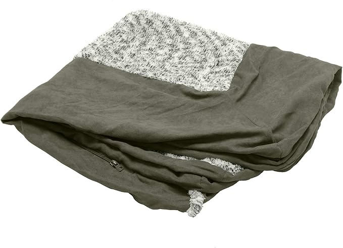 Furhaven Replacement Dog Bed Cover Two-Tone Faux Fur & Suede L Shaped Chaise, Machine Washable - Dark Sage, Jumbo (X-Large)