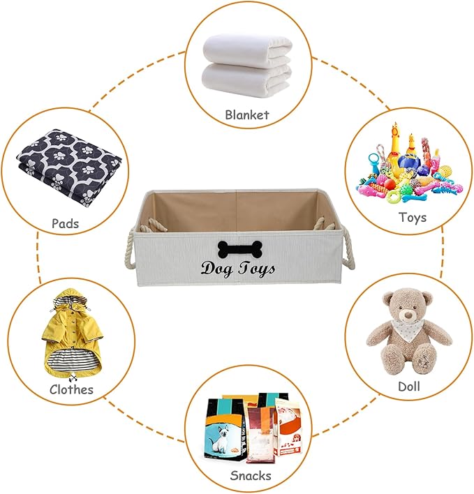 Geyecete Large Dog Toys Storage Bins-Foldable Fabric Trapezoid Organizer Boxes with Cotton Handle,Can be Personalized,Collapsible Basket(Beige-Dog)