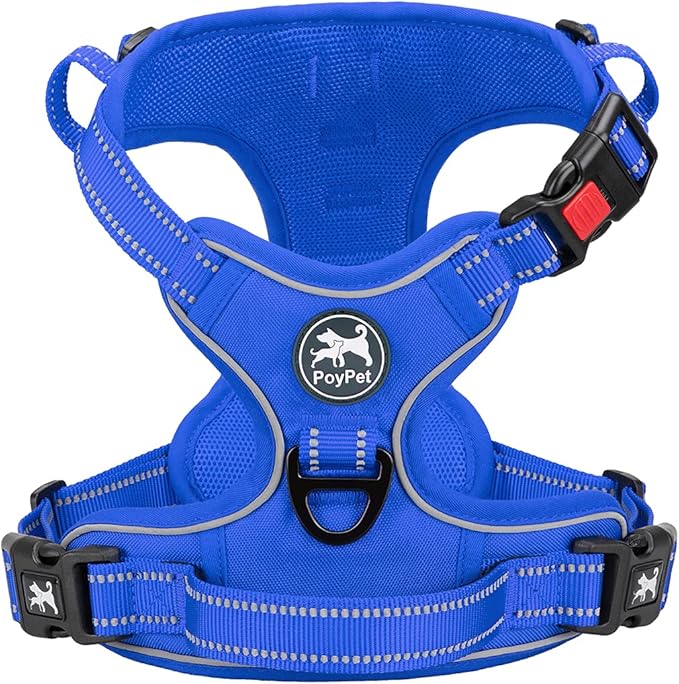 PoyPet No Pull Dog Harness, No Choke Reflective Dog Vest, Adjustable Pet Harnesses with Easy Control Padded Handle for Small Medium Large Dogs(Royal Blue,XS)