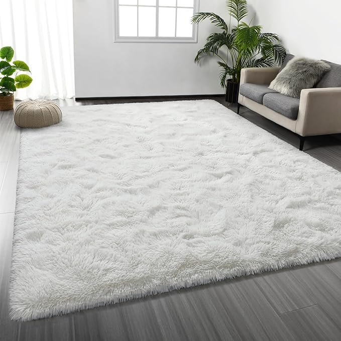 Large Shag Area Rugs 5 x 8, Plush Fuzzy Rugs for Living Room, Ultra Soft Fluffy Furry Rug for Bedroom, Indoor Carpet Nursery Rugs for Kids Room Home Decor, White