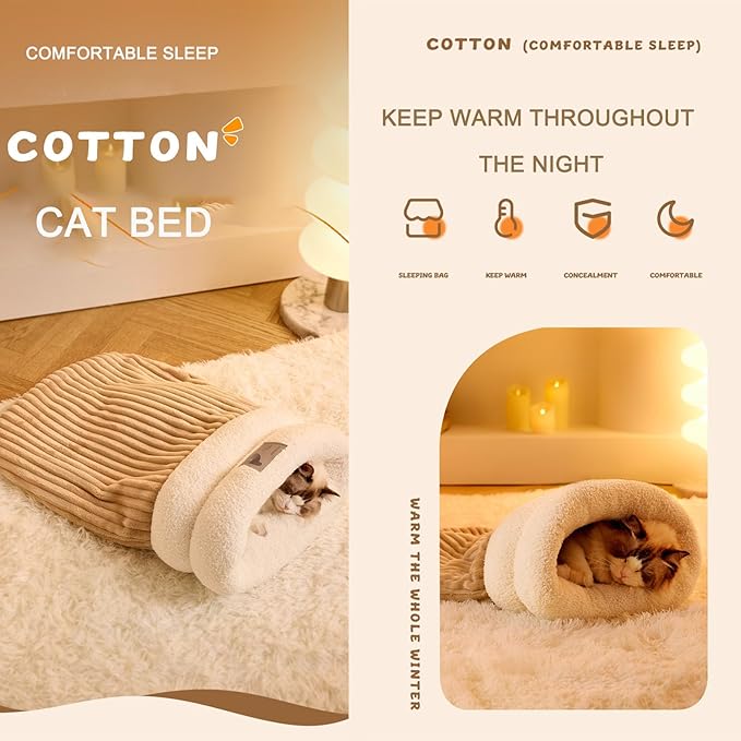Cat Bed Cave-cat beds for Indoor Cats,Soft and Comfortable,Warm nest,Cute cat House,Semi-Enclosed cat Bed,Kitty pet hut,Hideaway,Winter Cat House (Extra Warmth)
