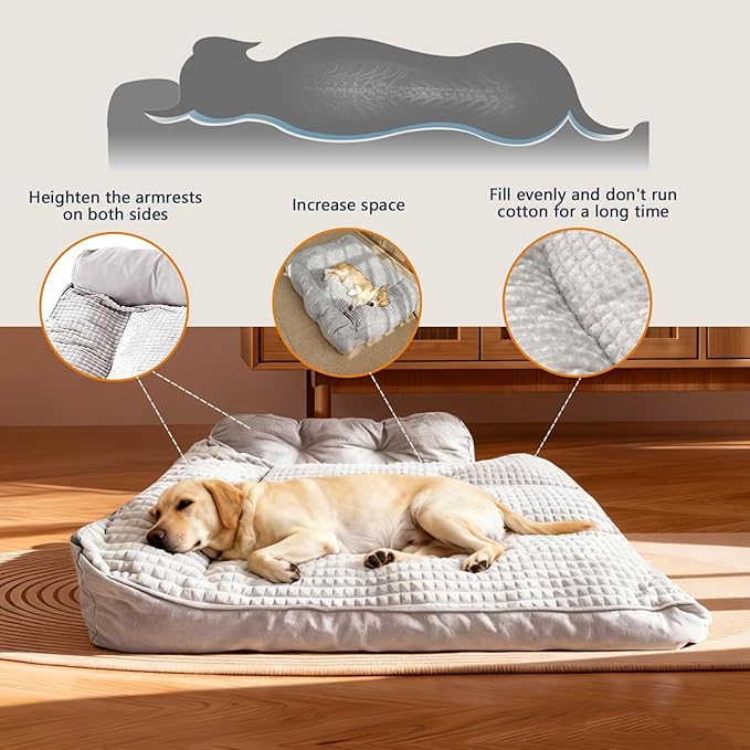 Extra Large Dog Bed, Dog Sofa & Mat with Sides, Warm & Cozy Calming Bed, Durable Comfortable Pad with Reasonable Curves, Machine Washable & All-Season Use for Room to Move Freely