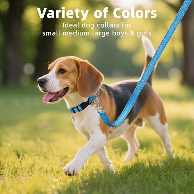Reflective Dog Collar for Large Dogs, Wide Nylon Adjustable Collar with Soft Padding, Durable Buckle for Pitbull Labrador Retriever,Aqua Blue,L