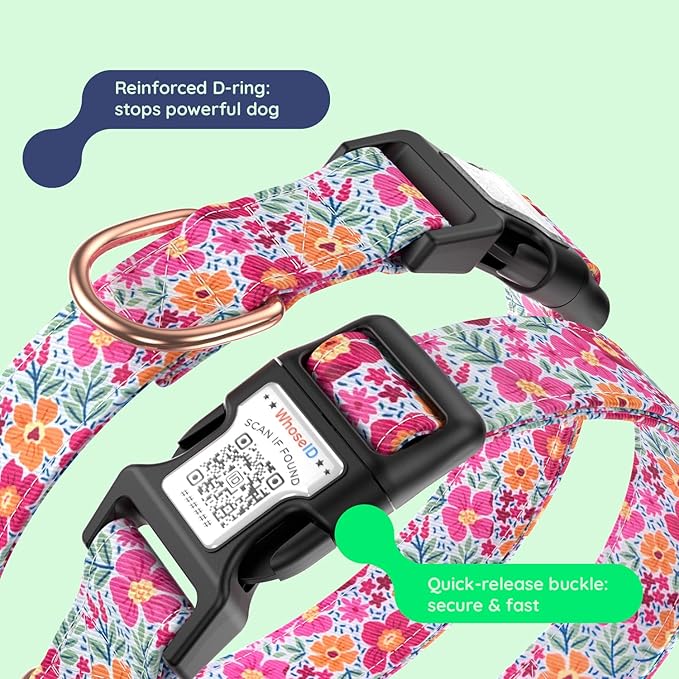 WhoseID Airtag Dog Collar,with Waterproof airtag Holder竊똎riginal Stylish Cute Pattern Design.QR Code ID Buckle竊똂omfortable Soft Cotton for Small Medium Large Dogs