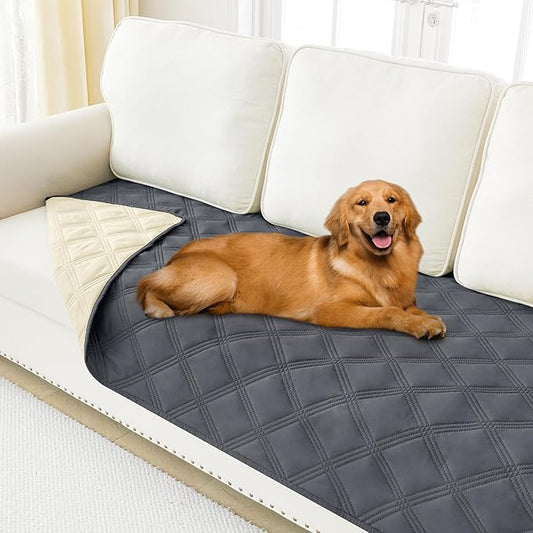 Smiry Waterproof Dog Bed Cover Blanket 30x70, Soft Reversible Pet Blanket, Washable Leakproof Cats Dogs Couch Cover for Sofa, Couch, Lattice, Furniture, Dark Grey/Beige