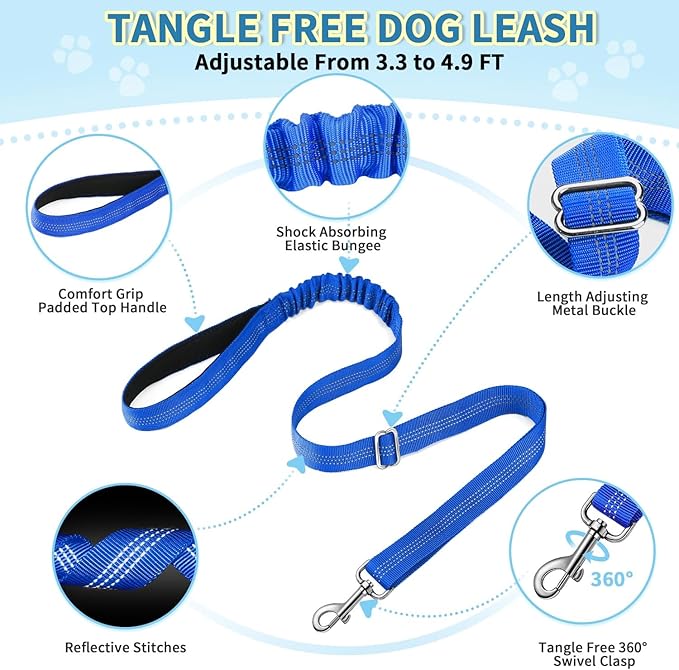 Lukovee No Pull Dog Harness and Leash Set, Soft Padded Small Dog Harness, Neck & Chest Adjustable Reflective Vest Puppy Harness with 4ft Lightweight Anti-Twist Dog Leash for Small Dogs (Blue, Large)